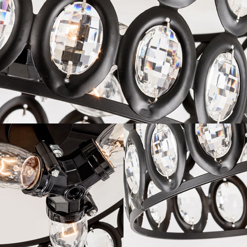 Modern 3 Lights Ceiling Light with Metal and Crystal Black Cylinder Flush Mount Light