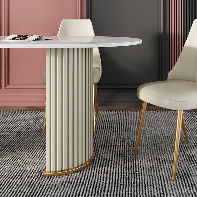 Glam Style Oval Table Sintered Stone Table with Metal Legs for Home