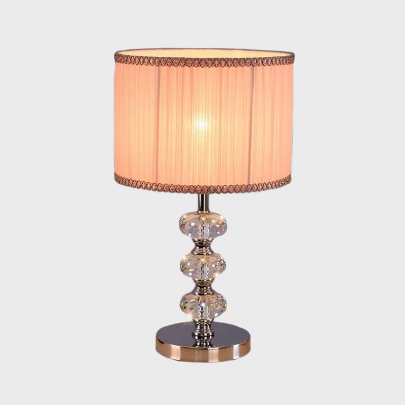 Traditional Barrel Nightstand Lighting 1-Light Fabric Reading Lamp in Black/Silver/Gold with Crystal Column