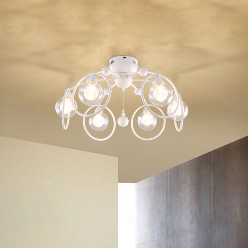 Ring Semi Flush Mount Lighting with Globe Glass Shade Modern 6 Lights White Ceiling Light Fixture for Bedroom