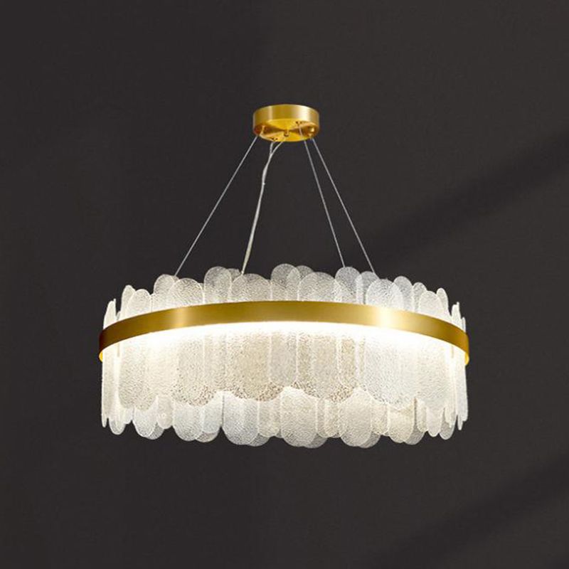 Light Luxury Style LED Hanging Chandelier Light Circular Metal Chandelier in Gold