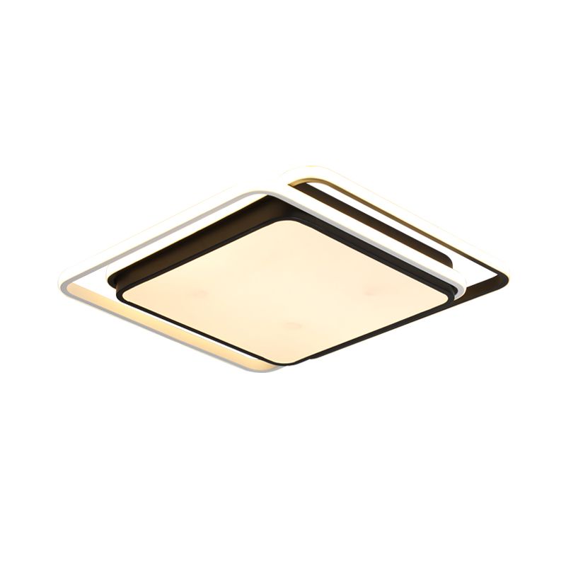 Plafonnier simple et contemporain avec abat-jour en acrylique LED intégré pour chambre à coucher, noir/blanc, chaud/blanc