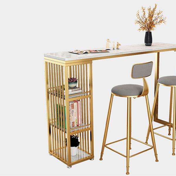 Glam Style Stone Bar Table Double pedestal Bar Dining Table for Living Room