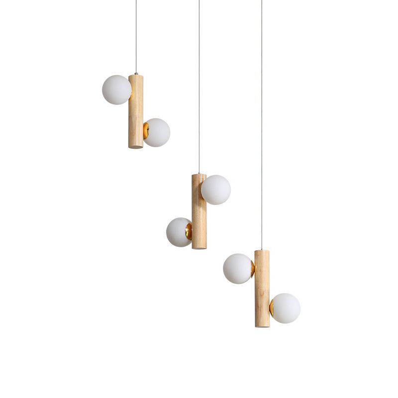 Tubulair multi -light hanger modern hout 6 bollen beige plafond hang armatuur voor eetkamer