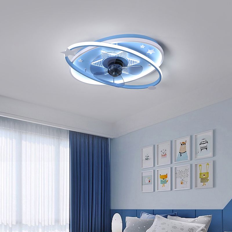 Oval Semi Flush Ceiling Light Kids Metal Bedroom LED Ceiling Fan Lamp Fixture