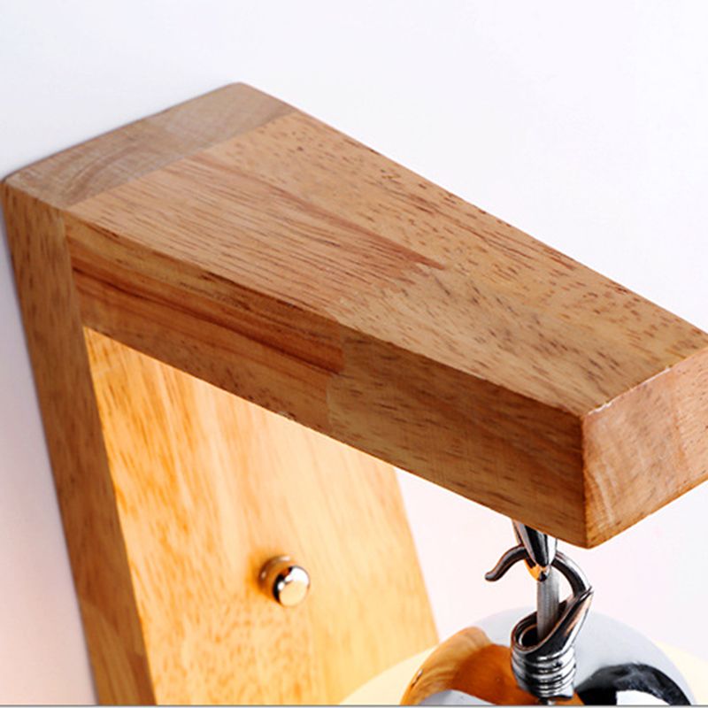 White Glass Wall Lamp in Modern Minimalist Style Wooden Globe Wall Light for Interior Spaces