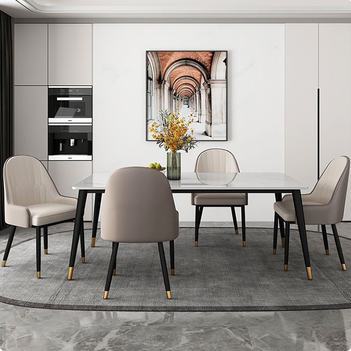 Modern Rectangle Dining Table Set 1/4/5 Pieces White Stone Dinette Set