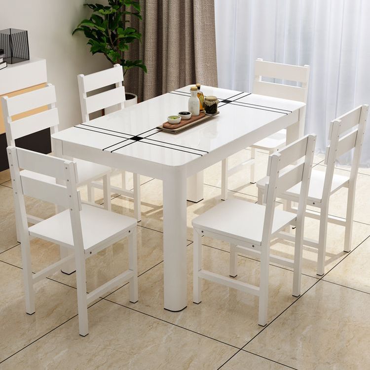 Modern Rectangular Dining Table Glass Tabletop for Living Room