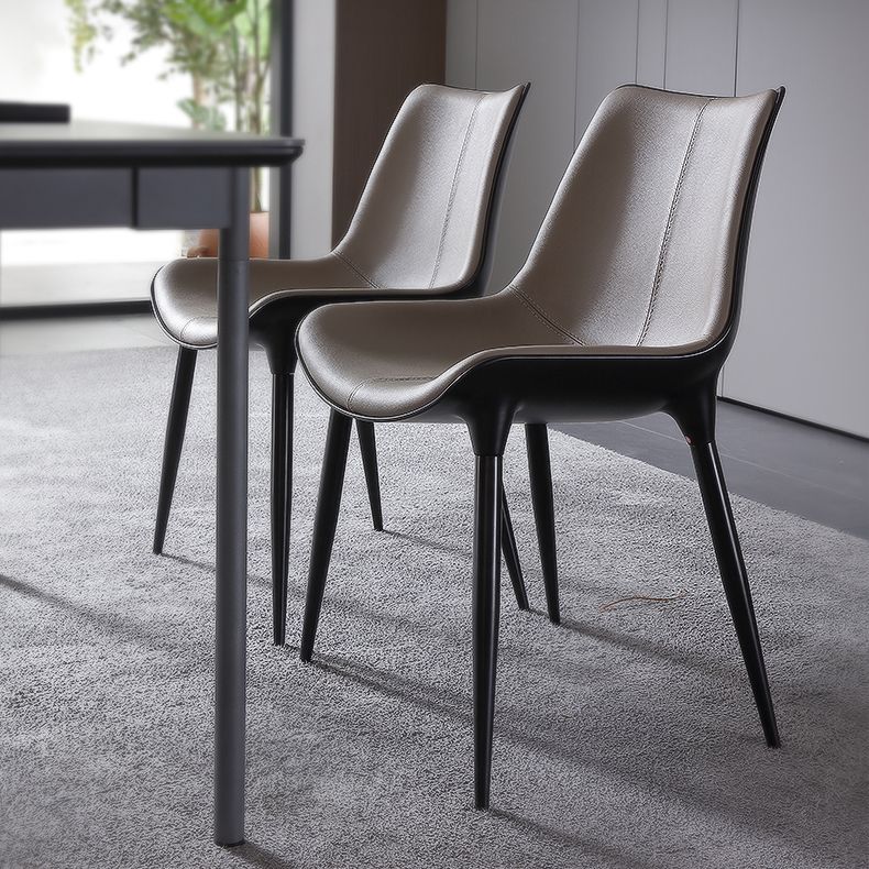 Silla lateral de comedor de cuero de diseño contemporáneo, silla con respaldo sólido para cocina