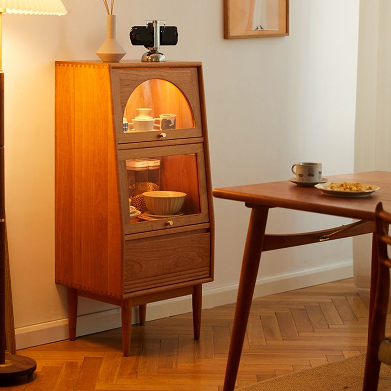 2 - Door and 1 - Drawer Pine Wood Chest 43.3" Tall Glass Paned Side Cabinet