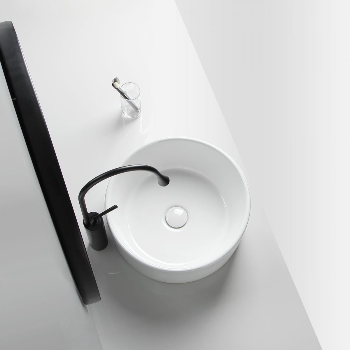 Modern Vessel Sink Round Porcelain Drain Assembly and Faucet Vessel Lavatory Sink