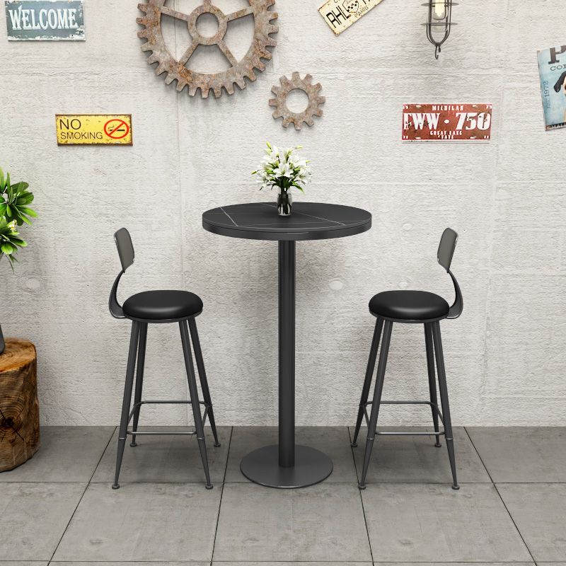 Black Bar Dining Table Sintered Stone Bar Height Cocktail Table with Metal Base