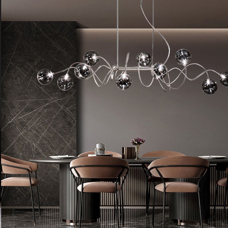 Globe Island Lights in Modern Style Glass 10-Light Island Pendant Lights en gris