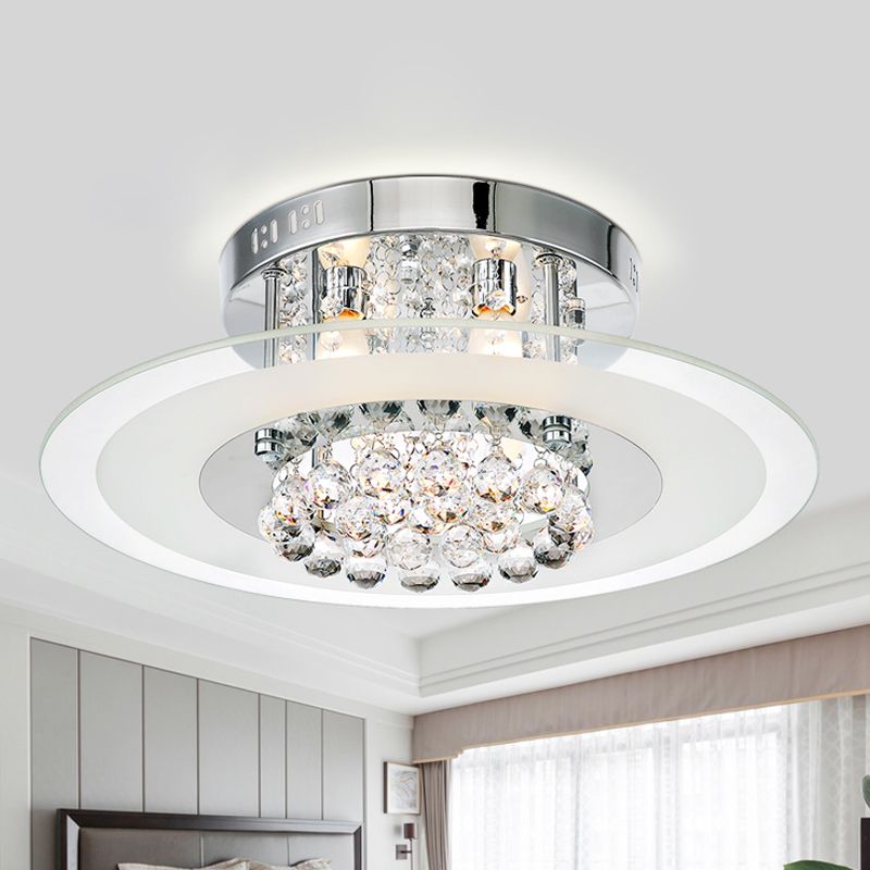 4 Lights Bedroom Flush Mount Contemporary Round Crystal Ceiling Lamp in Chrome