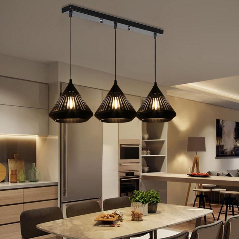 Luce a sospensione a soffitto conico 3 luci Light sospensione nera moderna per sala da pranzo