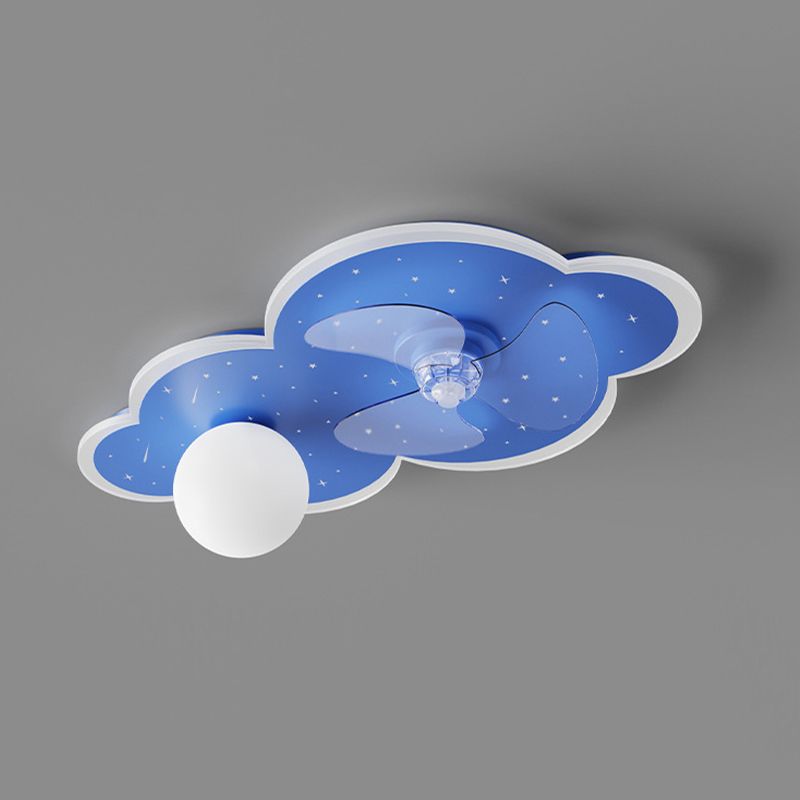 3-Blade Globe Ceiling Fan Children LED Metallic Blue Fan with Light for Home