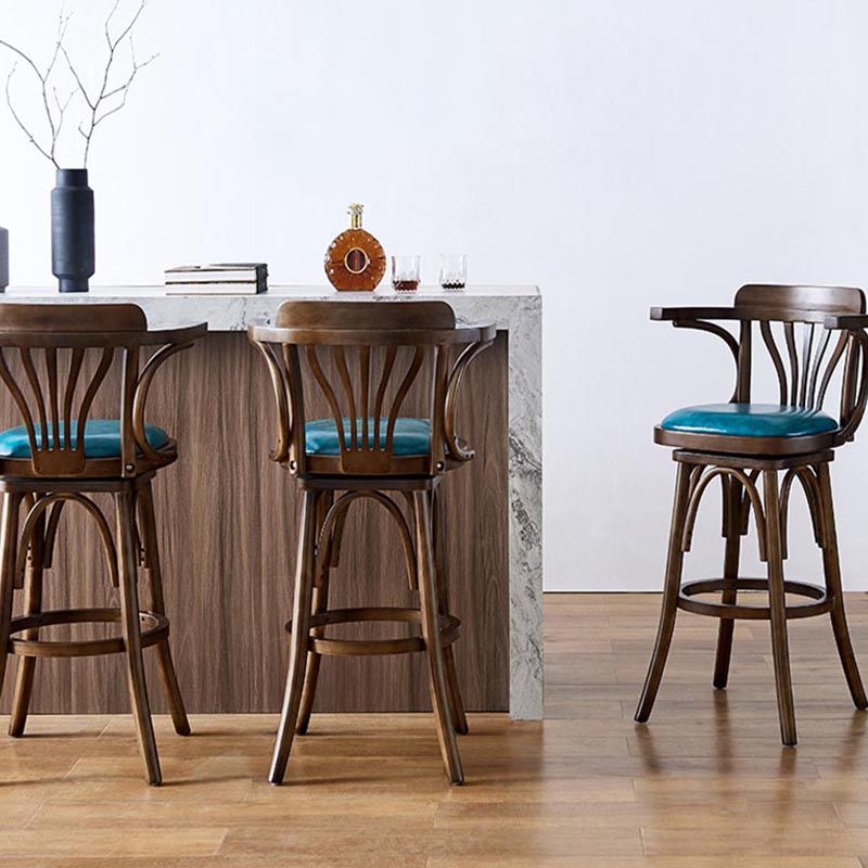 Modern Square Wood Stool Leather Upholstered Bar Stool with Swivel