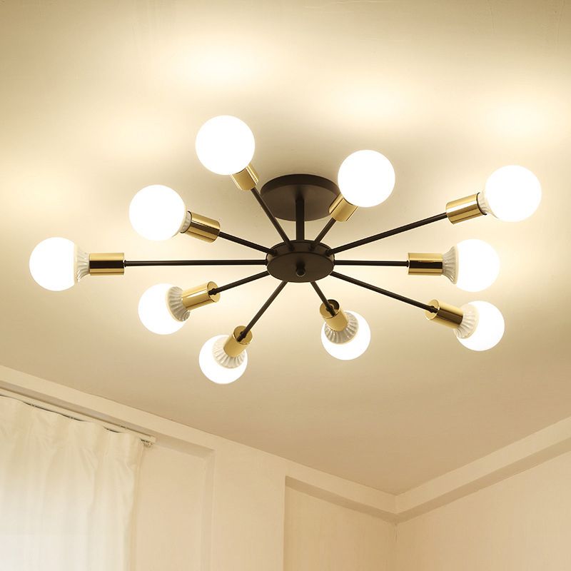 Industrial Minimalist Ceiling Fixture Bare Bulb Radial Metal Semi Flush Mount
