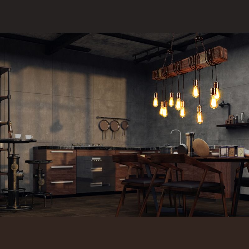 Bare Bulb Large Kitchen Pendant Lights Wood Rustic Island Light for Restaurant