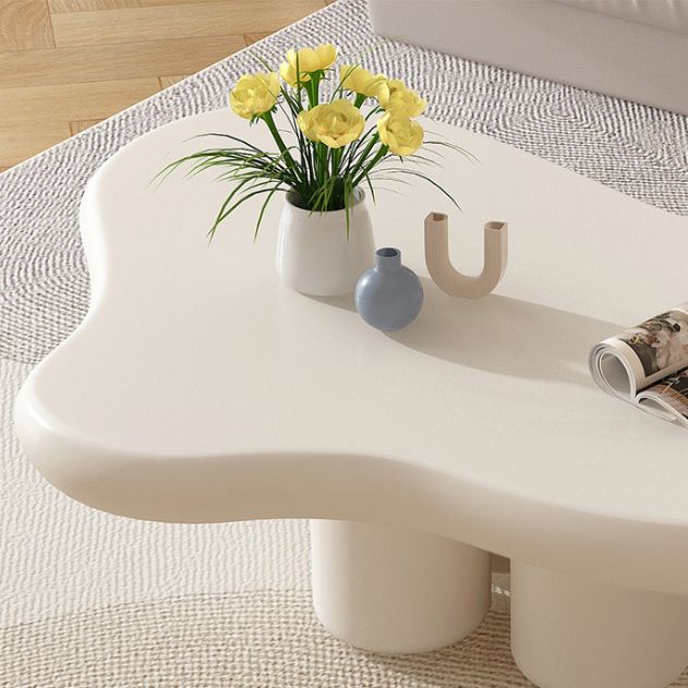 Solid Wood Cream Coffee Table Cloud-Shaped 4 Legs Cocktail Table