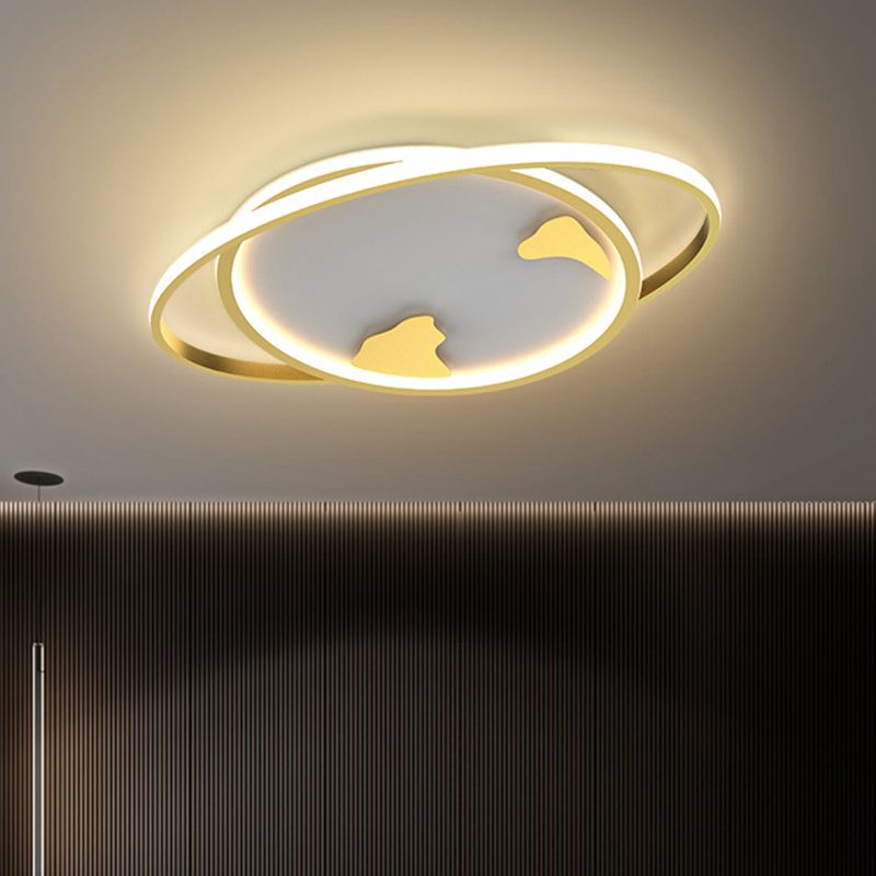 Ringed Planet Kinderzimmer Deckenbündige Halterung Metall LED Minimalist Flush Light Armatur in Gold