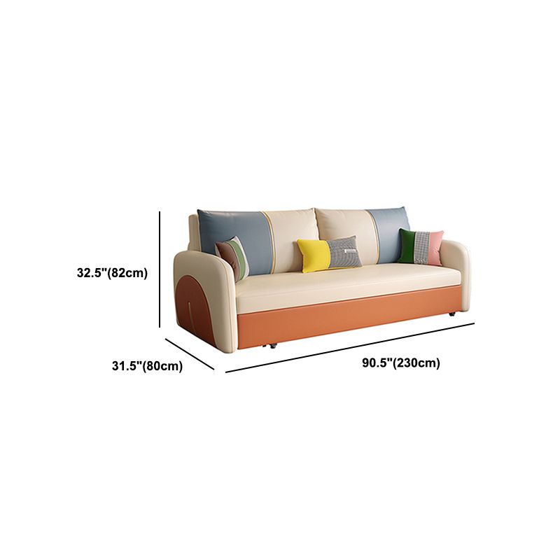 Faux Leather Square Arm Sofa Bed Stain Resistant Convertible Sofa