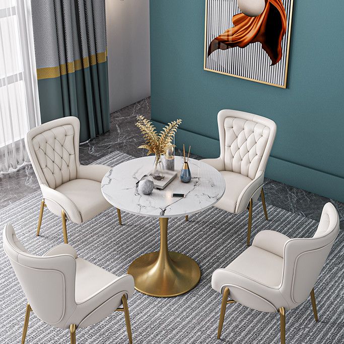 Sintered Stone Modern Style Dining Table White Round Table with Tulip Base