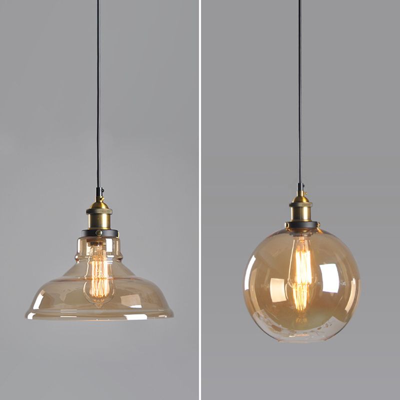 Retro Industrial 1 Light Pendant Amber Handblown Glass Dome Pendant Lighting for Living Room