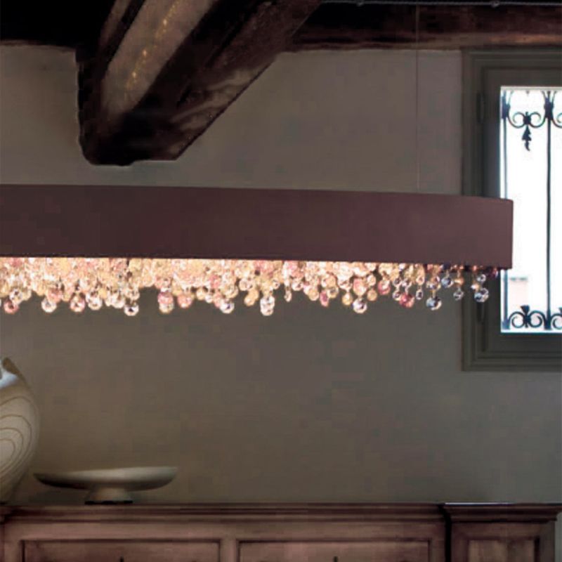 Metal and Crystal Kitchen Island Fixture Linear Ceiling Pendant Fixture