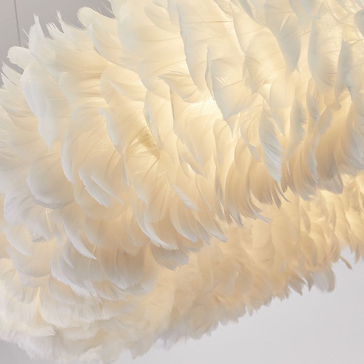 Modern Circular Chandelier Lights Feather Chandelier Light Fixture in White