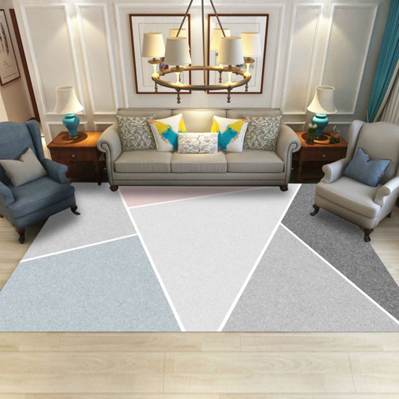 Grey Contemporary Carpet Polyester Geometric Pattern Carpet Washable Carpet for Home Decor