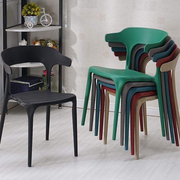 Contemporary Style Stackable Chair Open Back Kitchen Arm Chair with Plastic Legs