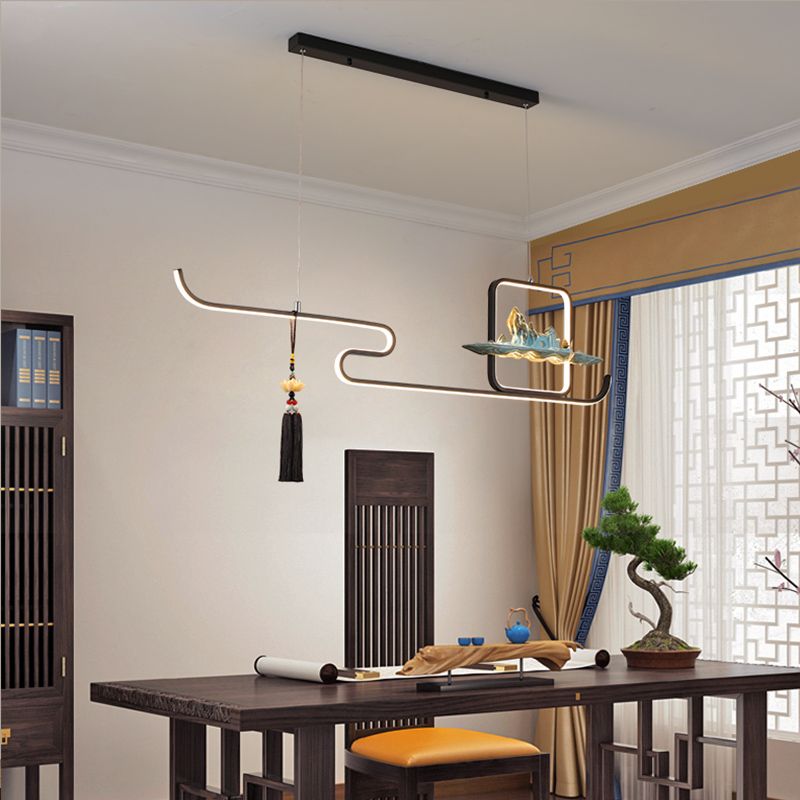 Ideas de iluminación de isla de metal lineal Ideas de té modernas iluminación de islas