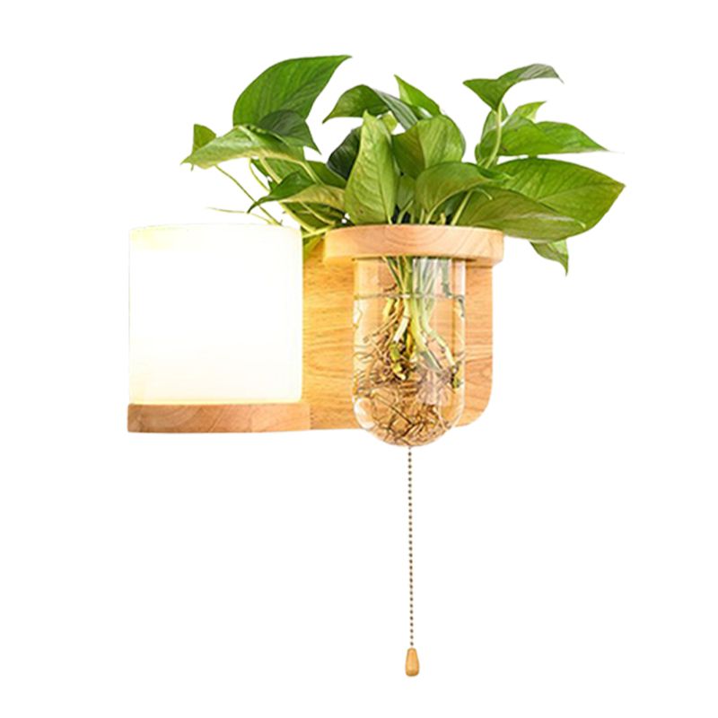 Modern Style Wall Light Wood 1 Light Sconces in White for Bedroom without Plant