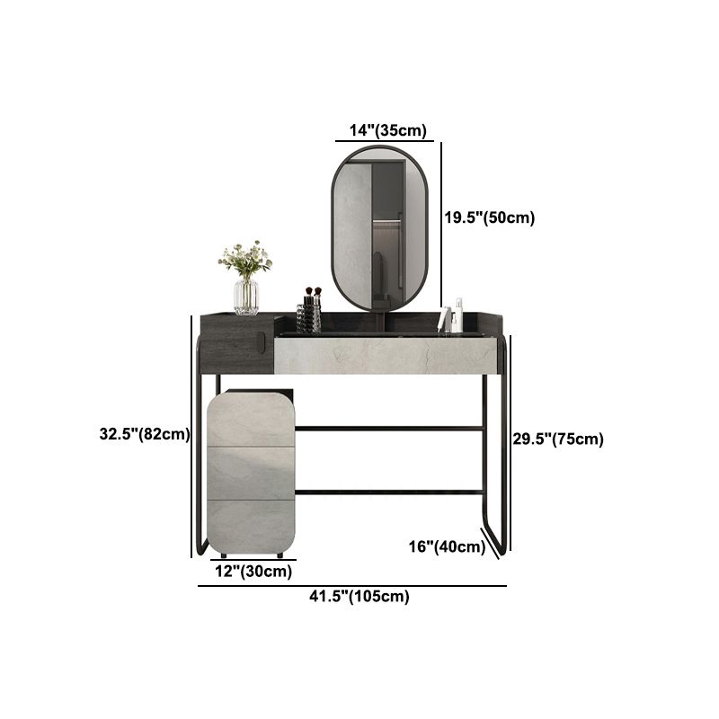 Contemporary Glass Vanity Makeup Dressing Table Set with Mirror & Stool - 32.38" H