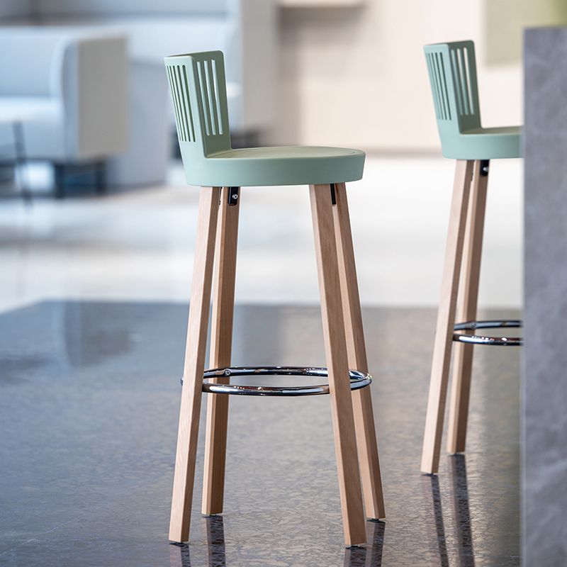Taburete de bar contemporáneo, taburete de bar sin brazos de plástico con base de madera