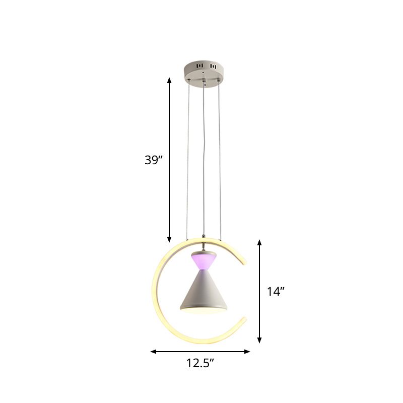 White Finish Hourglass and Ring Pendant Minimalist LED Acrylic Hanging Light Kit over Table