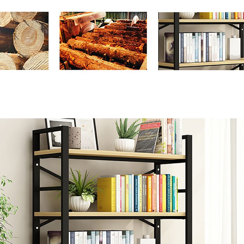 Contemporary Metal and Wooden Shelf Bookcase Open Book Shelf for Study Room