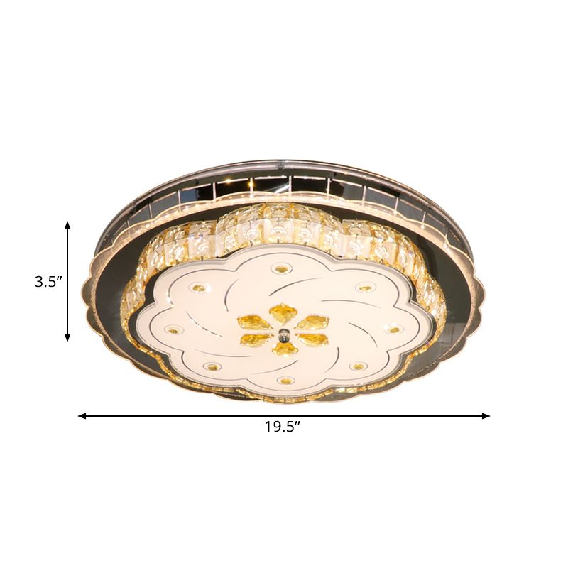 Cut Crystal Blocks LED Lighting Fixture Modern Stainless-Steel Floral Bedroom Flush Ceiling Light