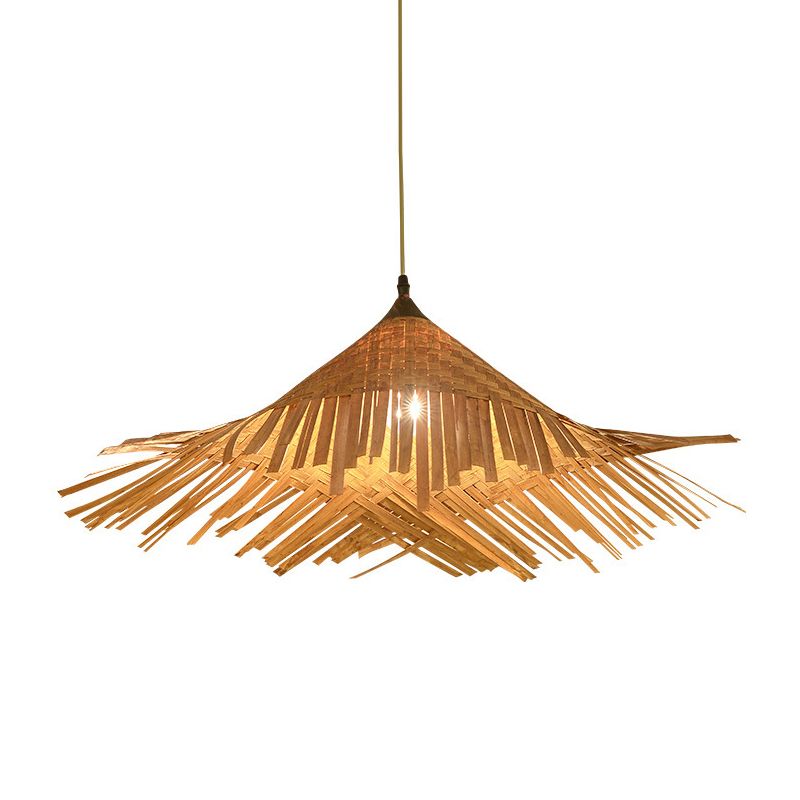 Hat Shape Suspension Pendant Light Bamboo Restaurant Pendant Ceiling Light in Beige
