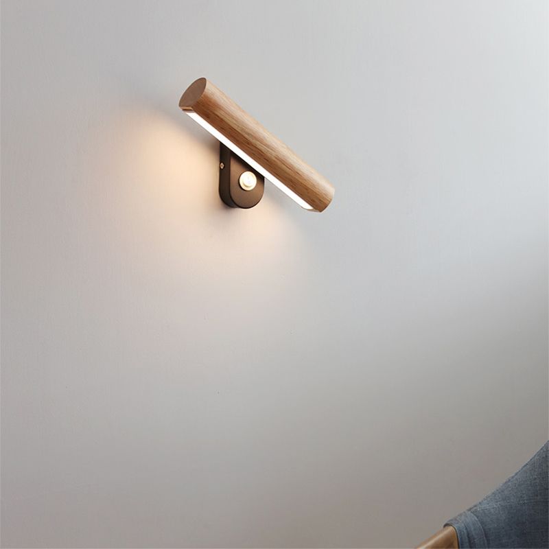 Japanese Style Wooden Wall Light Cylinder Shape Rotatable Wall Lamp for Living Room