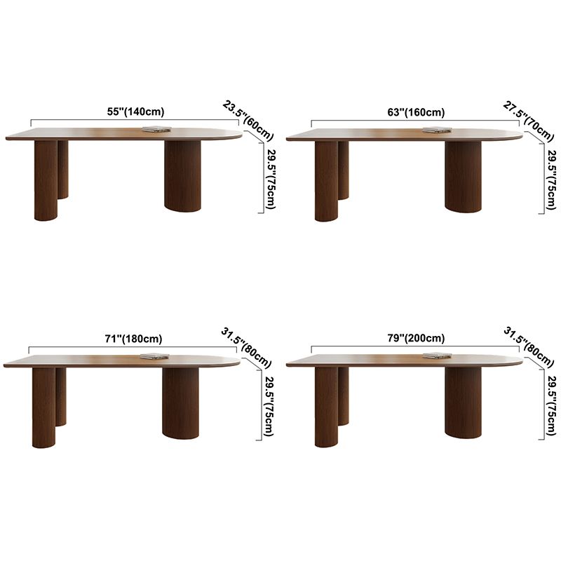 Modern Solid Wood Irregular Shape Dining Table Kitchen Dining Table with Double Pedestal Bases
