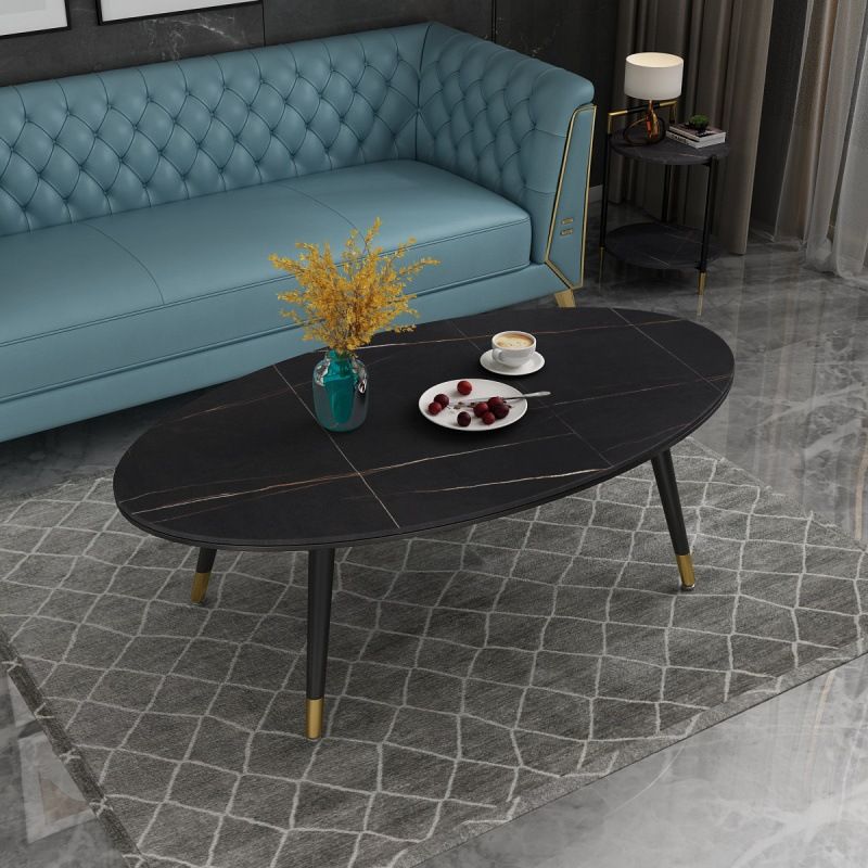 18.8" Tall Modern Ironcraft 4 Legs Black/white Slate Top Coffee Table