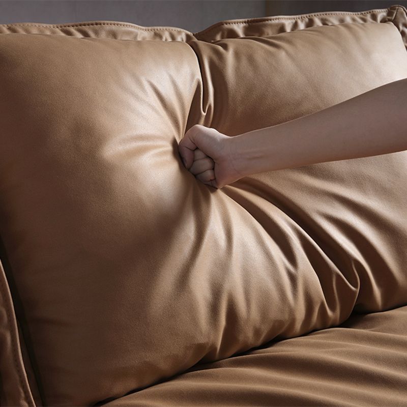 Stationary Stain Resistant Faux Leather Living Room Pillow Top Arm Dark Brown Sofa