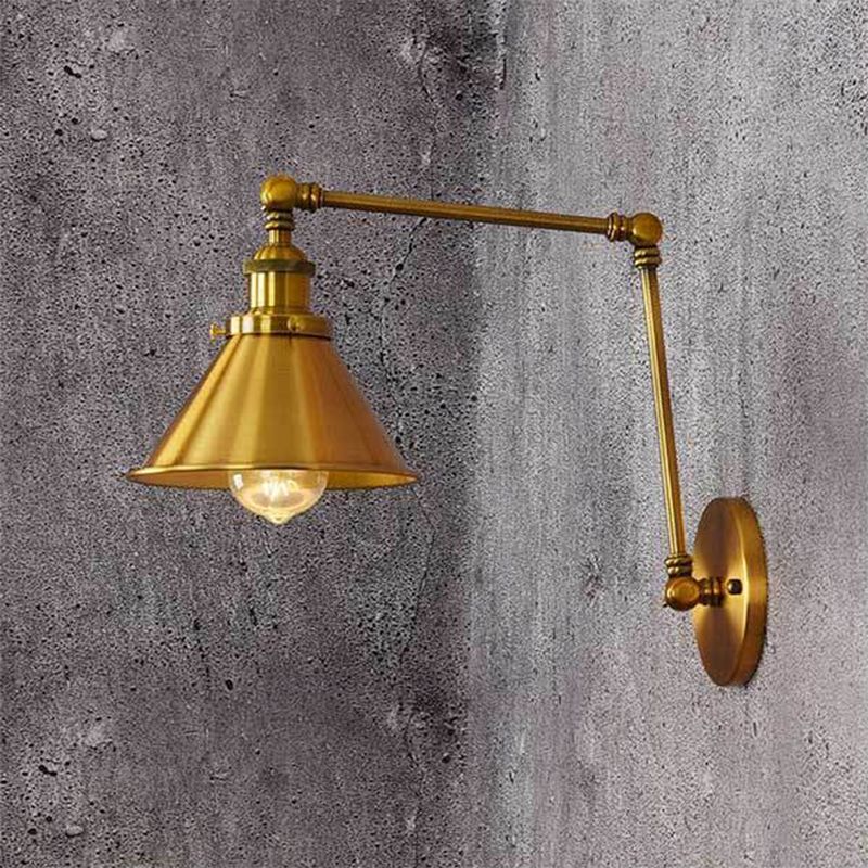 2-Sections Swing Arm Wall Mount Light Single Bulb Retro Industrial Style Coffee Shop Sconce Lights in Electroplated Copper