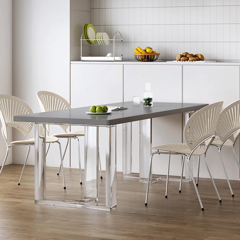 Modern Rectangle Dining Room Table Solid Wood Sled Base Fixed Dining Table