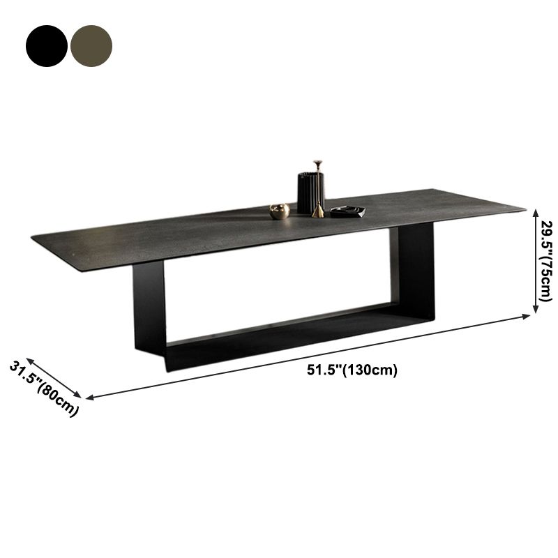 Metal Contemporary Rectangular Dining Table Sintered Stone Table with Trestle