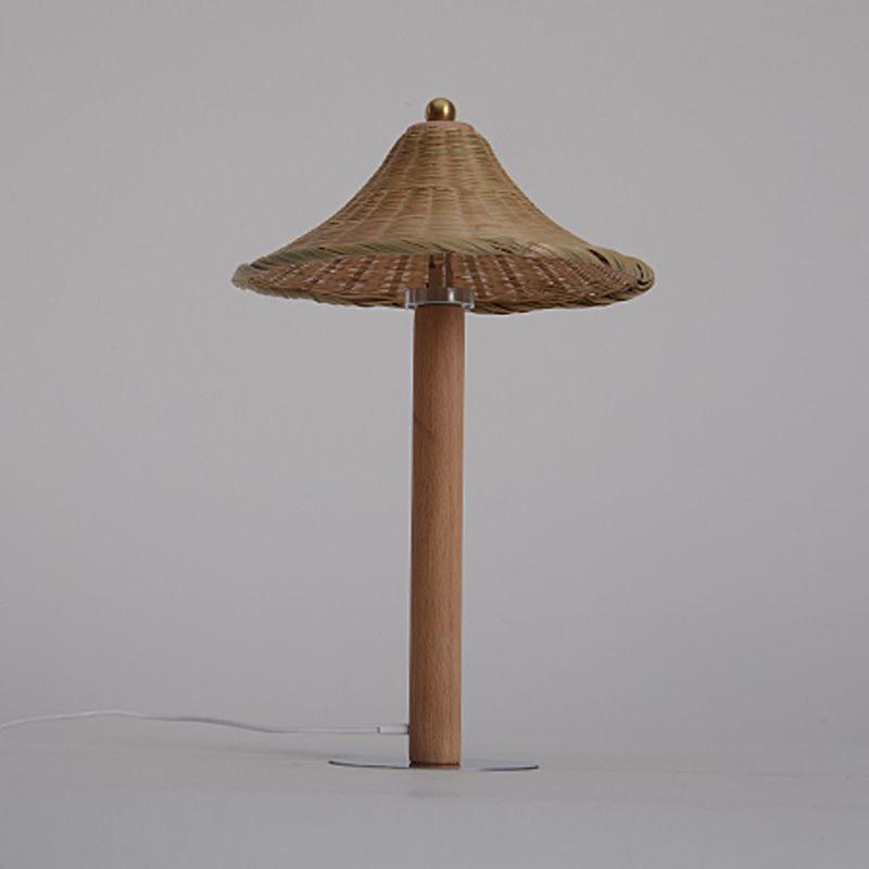 1 Head Bedroom Task Lighting Chinese Wood Small Desk Lamp with Bell Bamboo Shade
