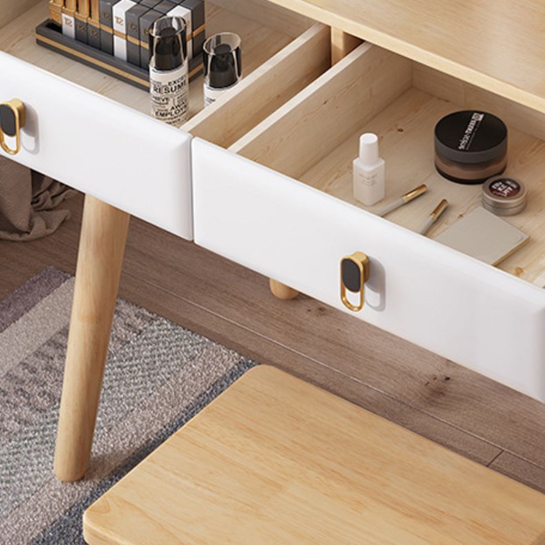 Scandinavian Rubberwood Makeup Counter 2 Drawers Vanity Dressing Table