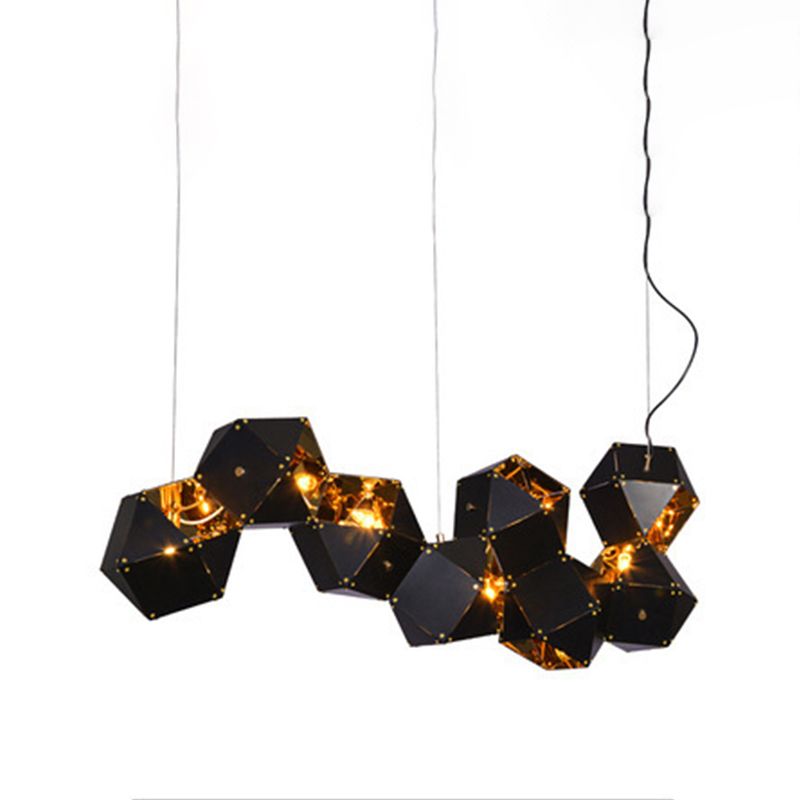 Contemporary Iron Kitchen Island Ceiling Light Geometric Island Hanging Light in Black